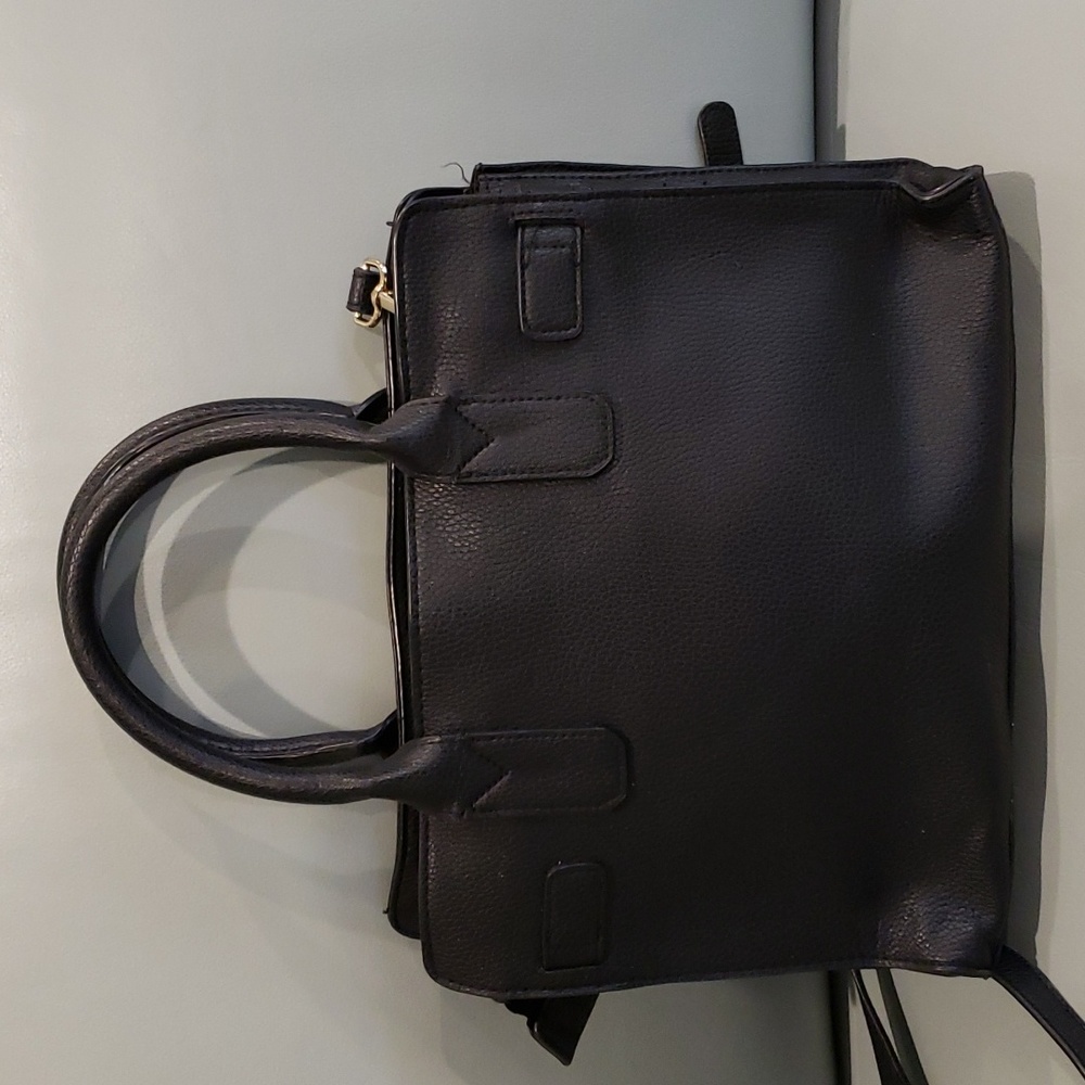 A New Day Adjustable Satchel Black three compartments. Faux Pebbled Leather. - Picture 2 of 7